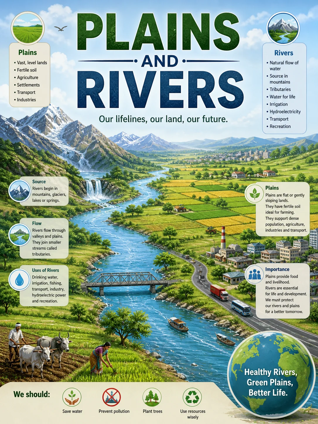 Plains and Rivers overview Class 7 Geography APSACS FBISE
