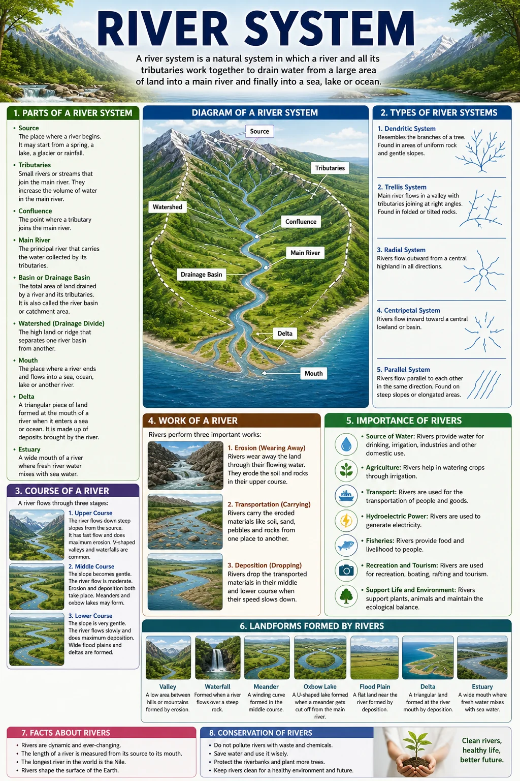 Upper middle lower course of a river Class 7 geography