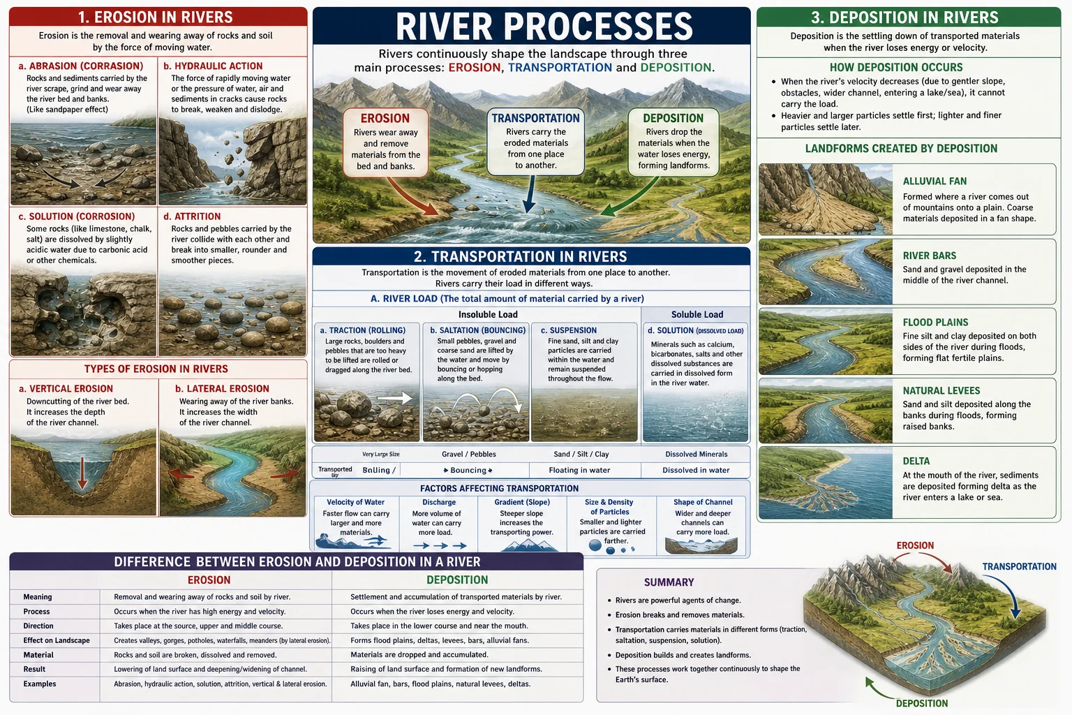 Meander erosion deposition river landforms Class 7