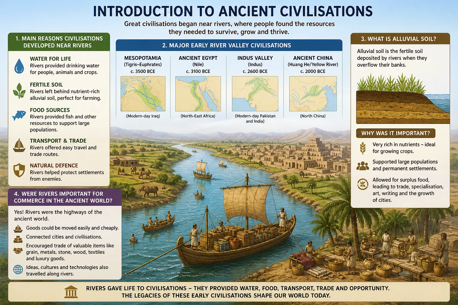Introduction to ancient civilisations river valley Mesopotamia Egypt Indus China Class 7