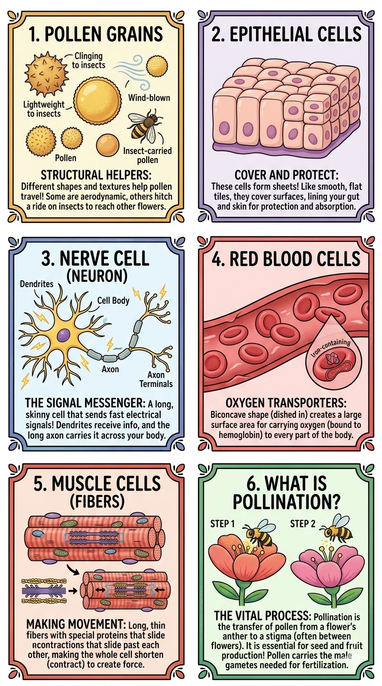 Specialized cells nerve red blood muscle pollen class 6 science