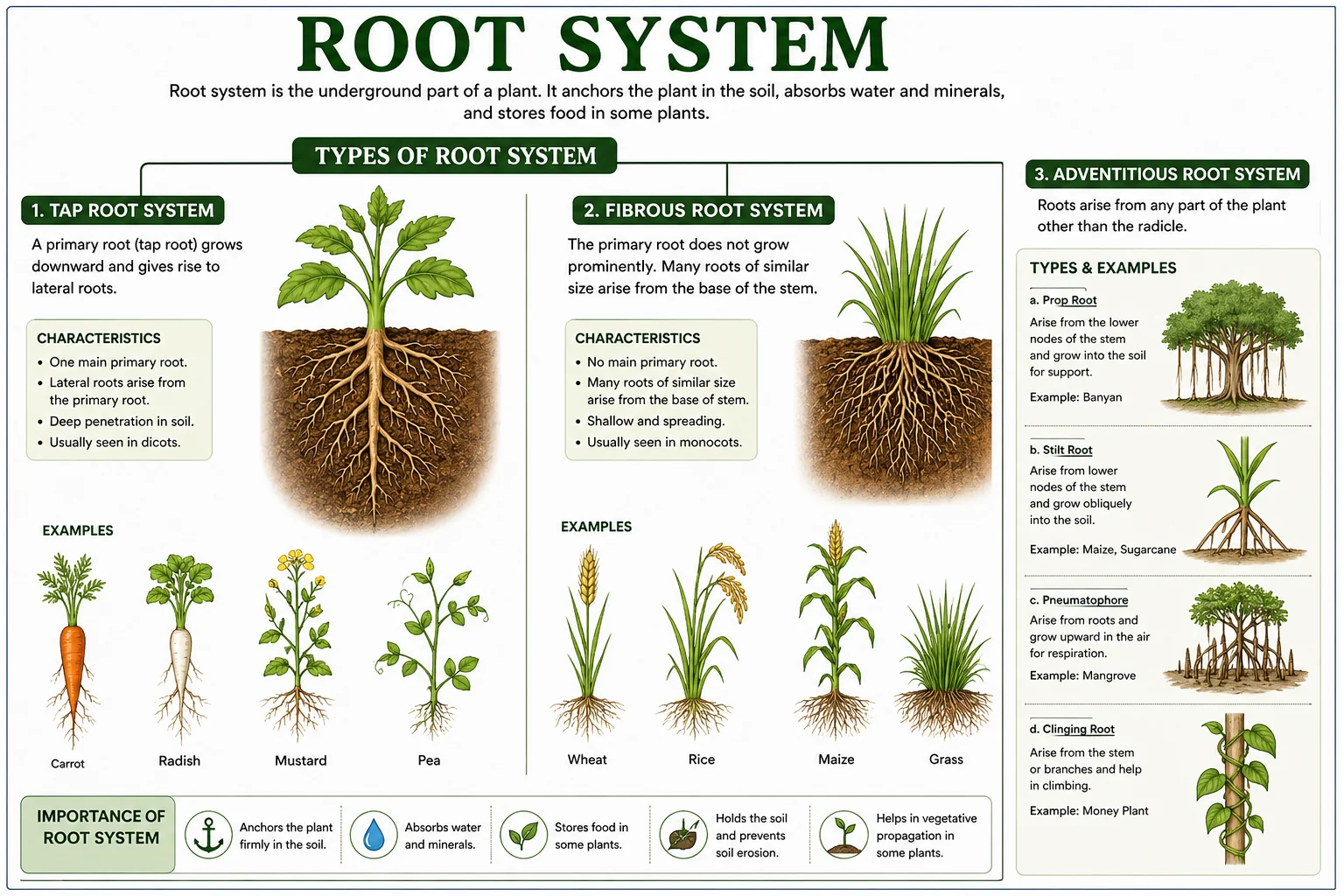 Root system types taproot fibrous adventitious Class 7 science APSACS