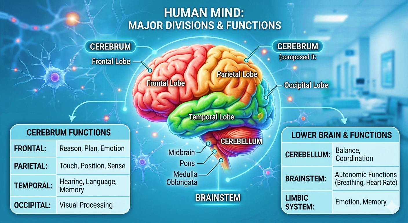 Human brain structure forebrain midbrain hindbrain class 8