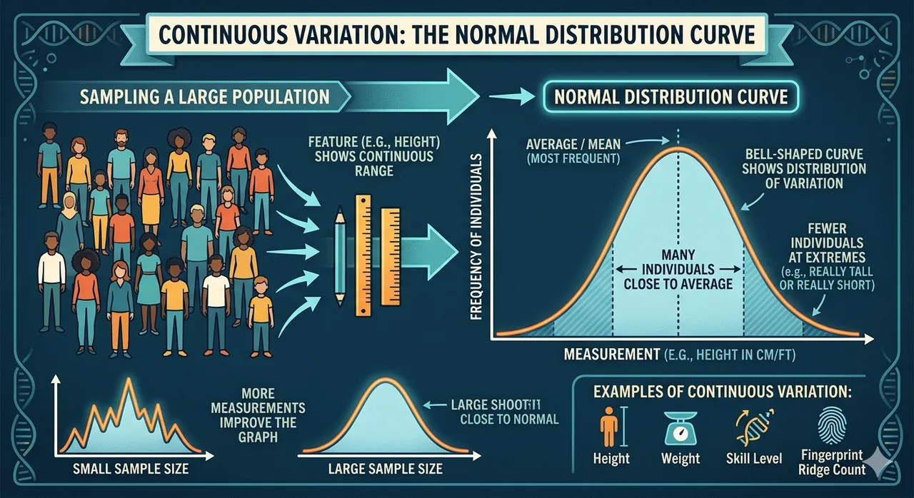 Continuous variation normal distribution bell curve height class 8 science