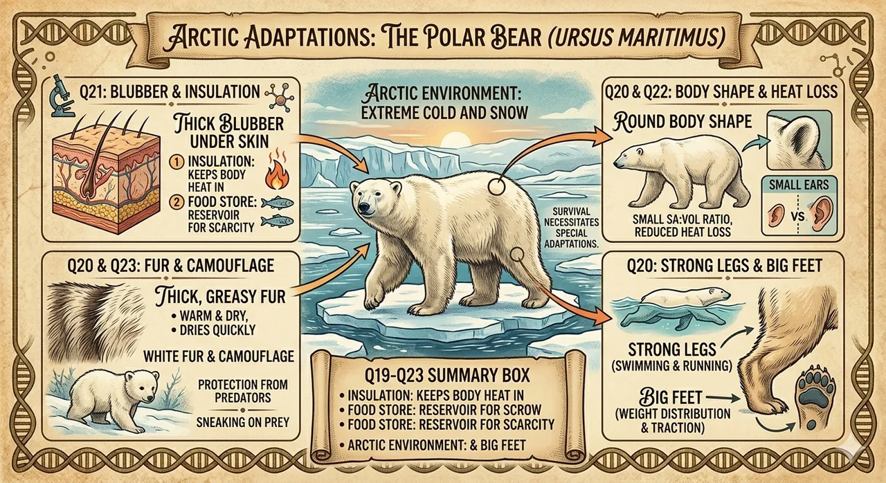 Polar bear arctic adaptations blubber fur camouflage class 8 science APSACS