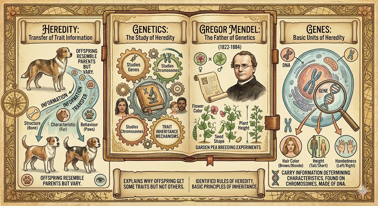 Heredity genetics Gregor Mendel genes class 8 science