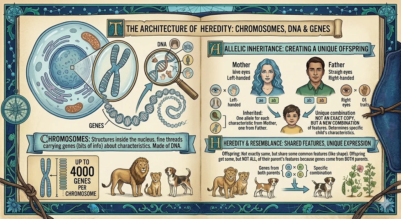 Chromosomes DNA genes architecture of heredity class 8 science FBISE