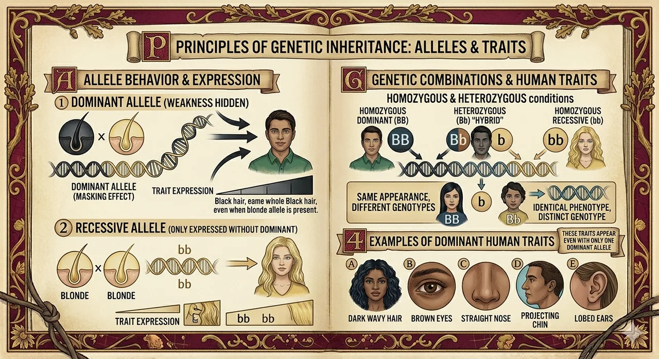 Alleles dominant recessive traits genetic inheritance class 8 science