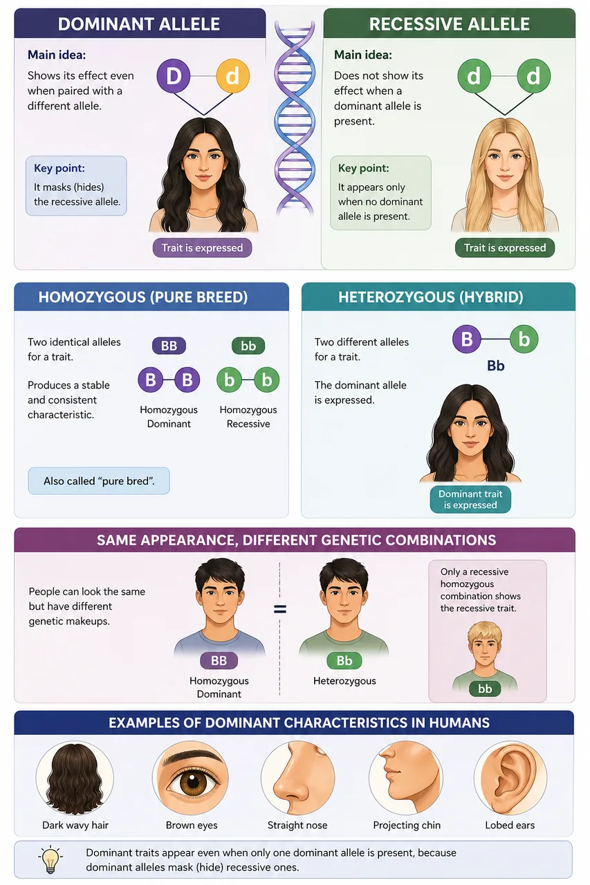 Dominant recessive allele homozygous heterozygous class 8 science