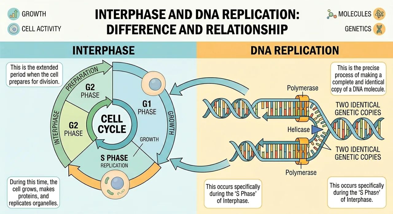Interphase DNA replication cell cycle G1 S G2 phase class 8 science