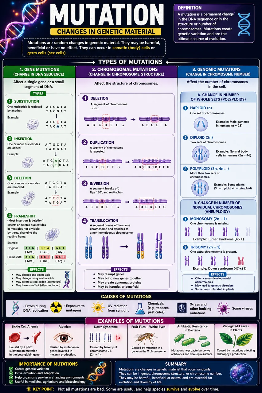 Mutation types single gene chromosome mutation class 8 science